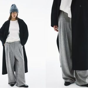 H&M Gray Tweed Double Pleated Wide Leg Trousers